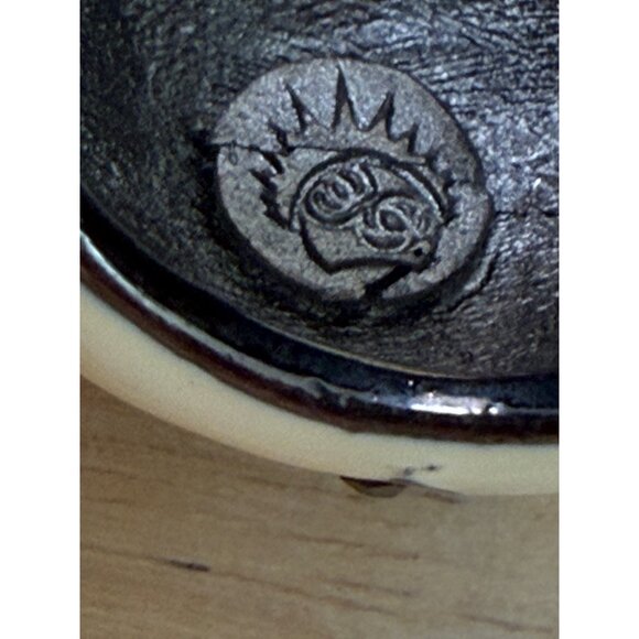 Chunky Cream & Black Rhinestone Statement Ring Size 7 Signed Artisan Handmade - Picture 6 of 10